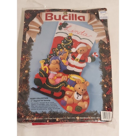 Bucilla # 83008 Teddy Collection 18 Inch Felt Stocking Kit 1993 Bears Vintage - Picture 1 of 16